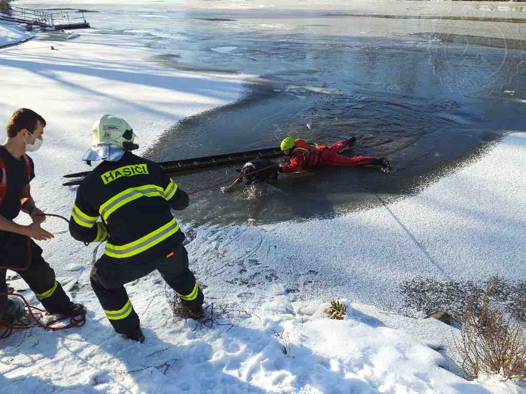 PAK_hasiči zachraňující psa, pod kterým se probořil led v řece Labi.jpg