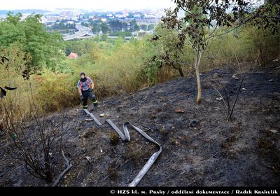 Likvidace požáru porostu v těžce přístupném terénu, srpen 2015