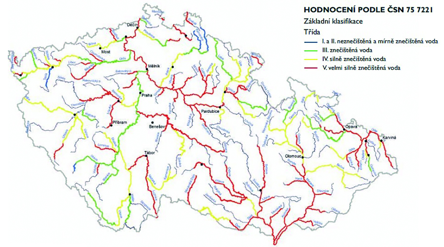 Obr. 3 Kvalita povrchových vod v České republice v letech 1991-1992