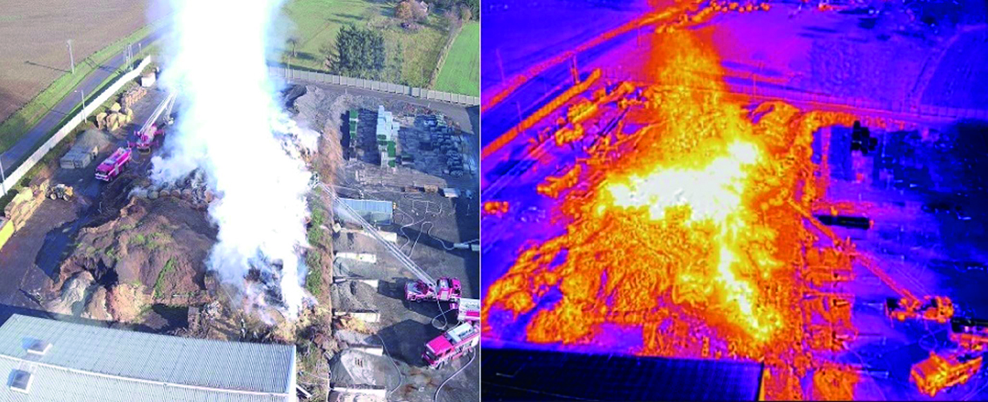 Obr. 6 Letecký termovizní snímek v průběhu požáru skladovaného rostlinného materiálu