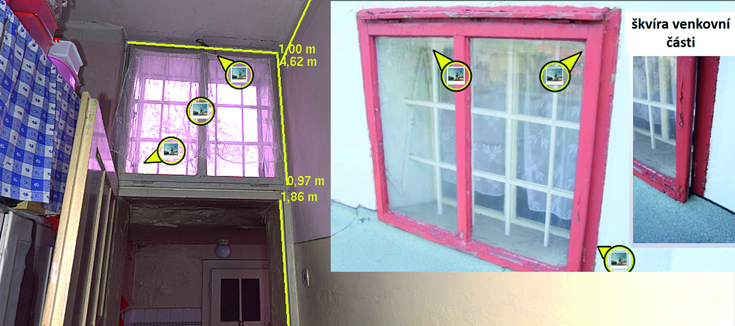 Obr. 2 Pohled na umístění okna v chodbičce mezi koupelnou a techickou místností [2]