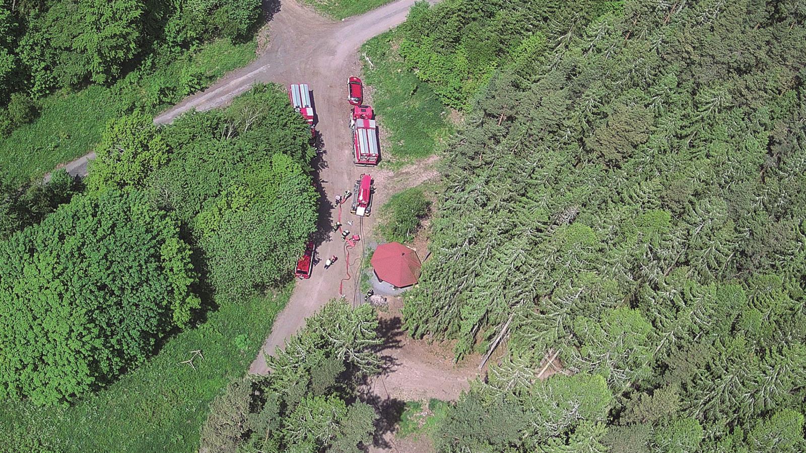 Zařízení čerpacího stanoviště HZS PLK, pohled z dronu
